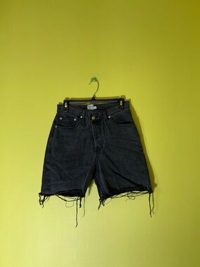 Princess Polly Black denim shorts with frayed hem